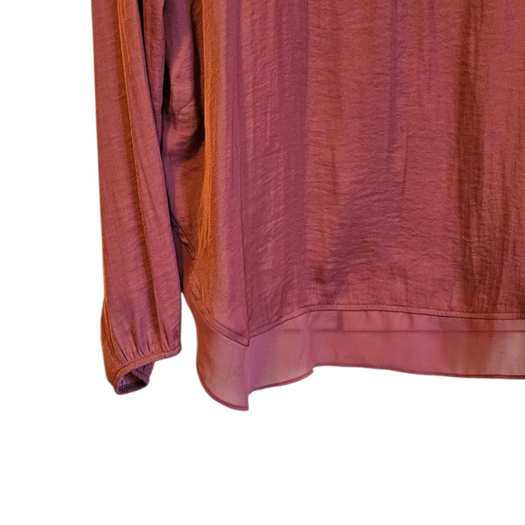 Simply Vera Vera Wang Blouse Long Sleeve VNeck Sheer Burgundy Women's XLarge - Picture 8 of 8